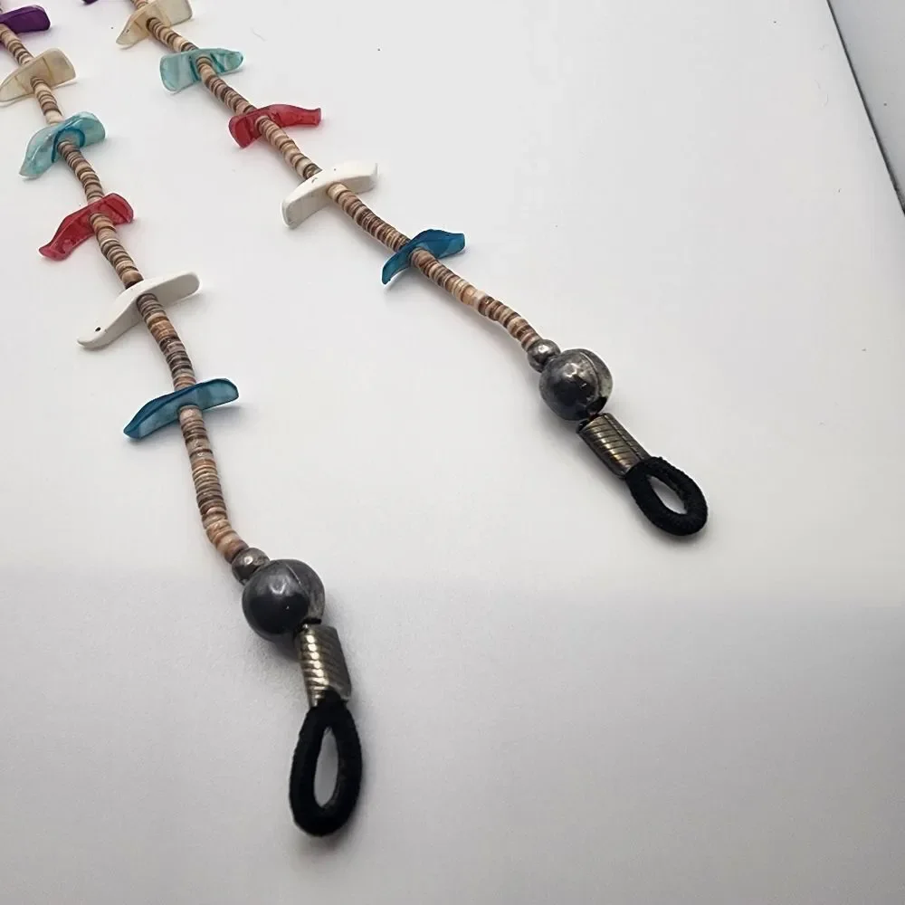 MOP Fetish Bird & Shell Heishi Beads Glasses Chain